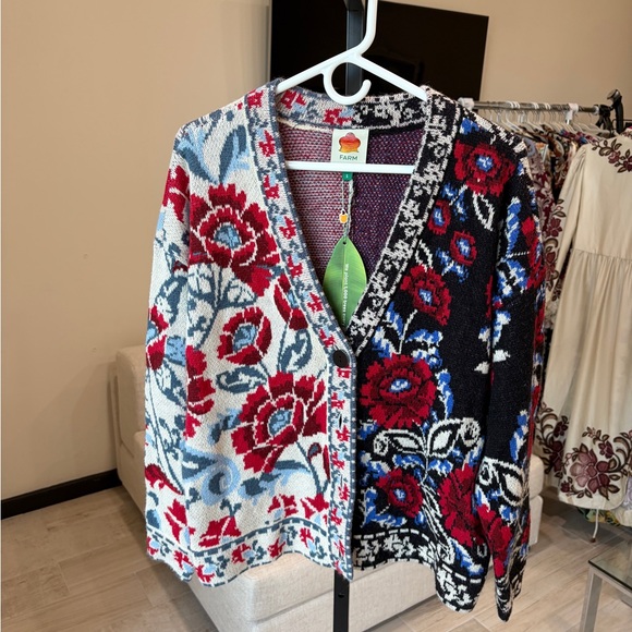 Farm Rio: Black Mixed Valentina V Neck Knit Cardigan - Picture 10 of 10